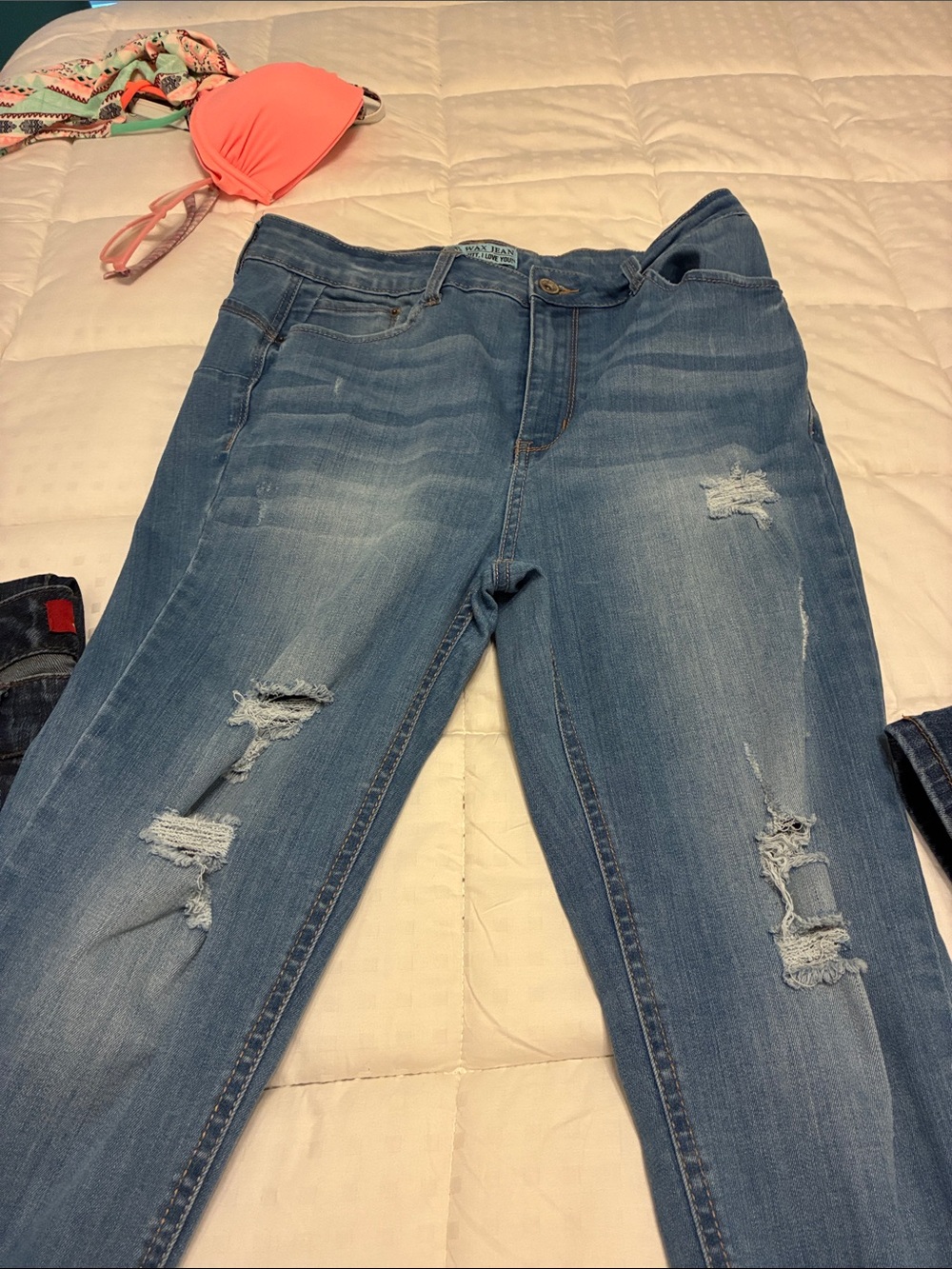 Wax Jean Women's Light Blue Skinny Ripped Jeans